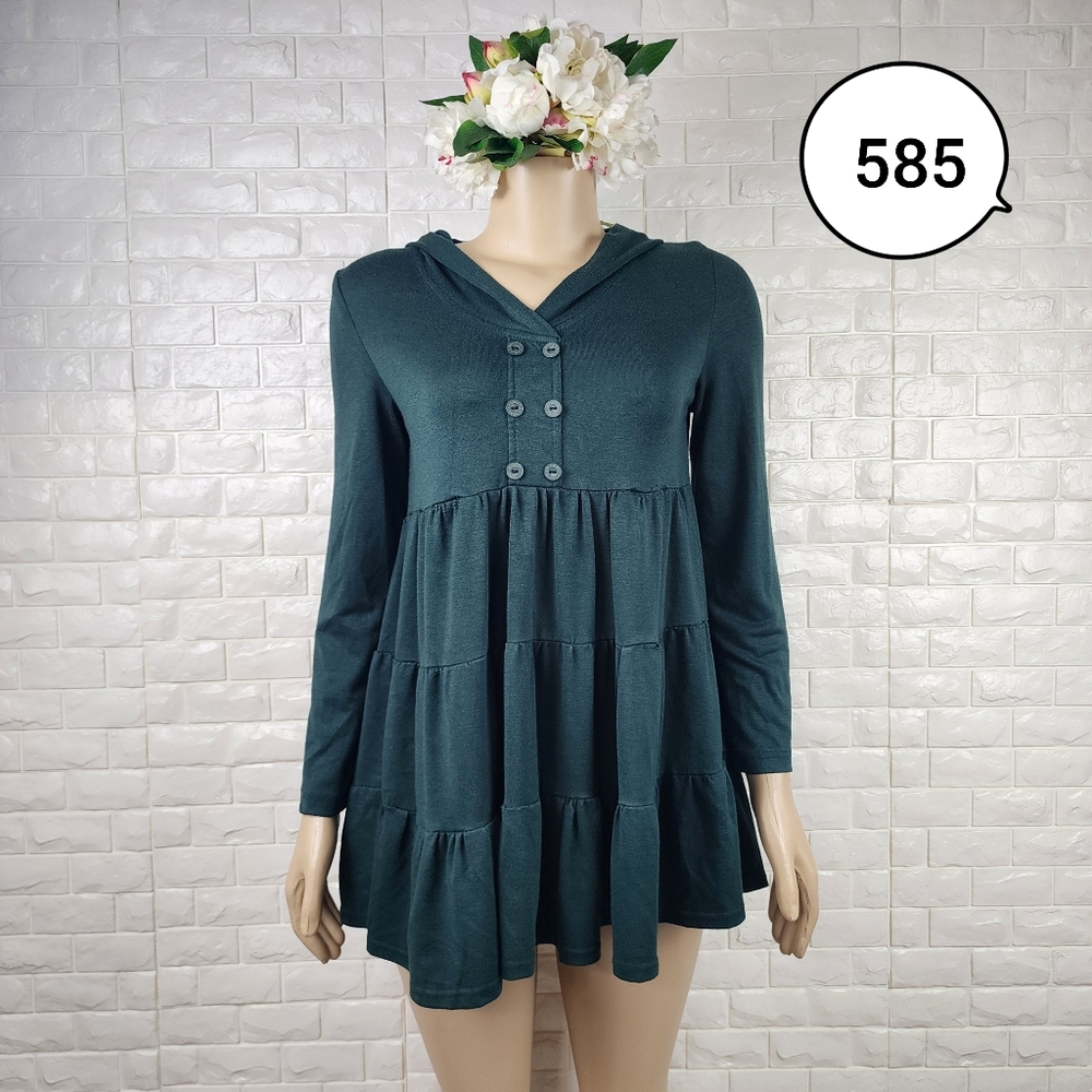 Dark Green Medium Loose Hoodie Dress – Casual Cozy Sweatshirt Dress